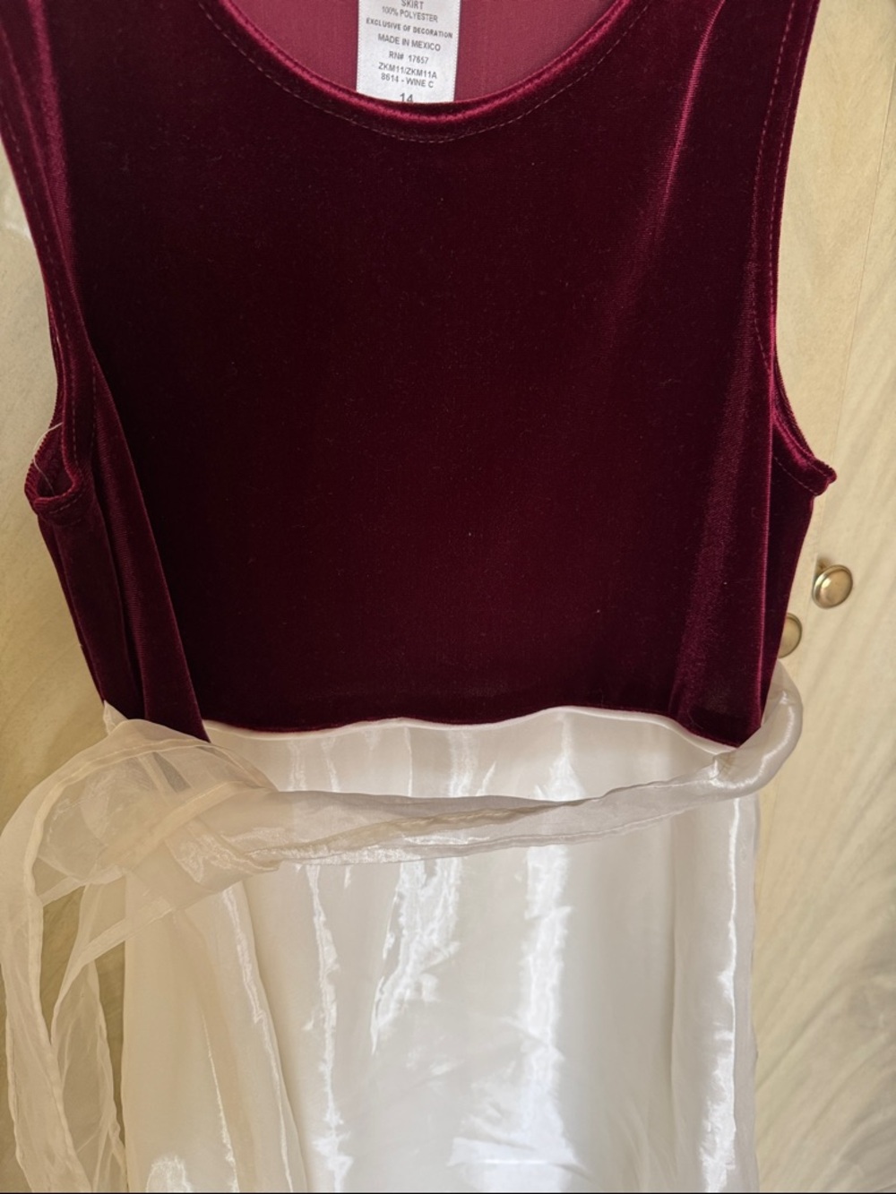 Velvet Burgundy and Ivory Two-Tone Women's Dress